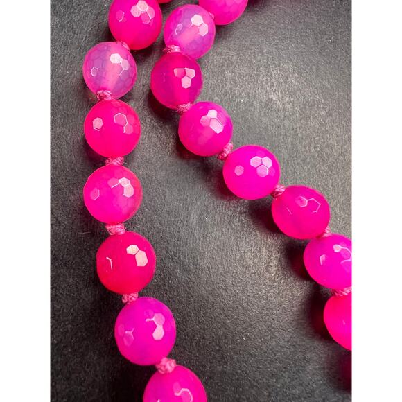 NEW fuchsia pink agate 36 inch knotted bead necklace with sterling silver clasp - Picture 9 of 13